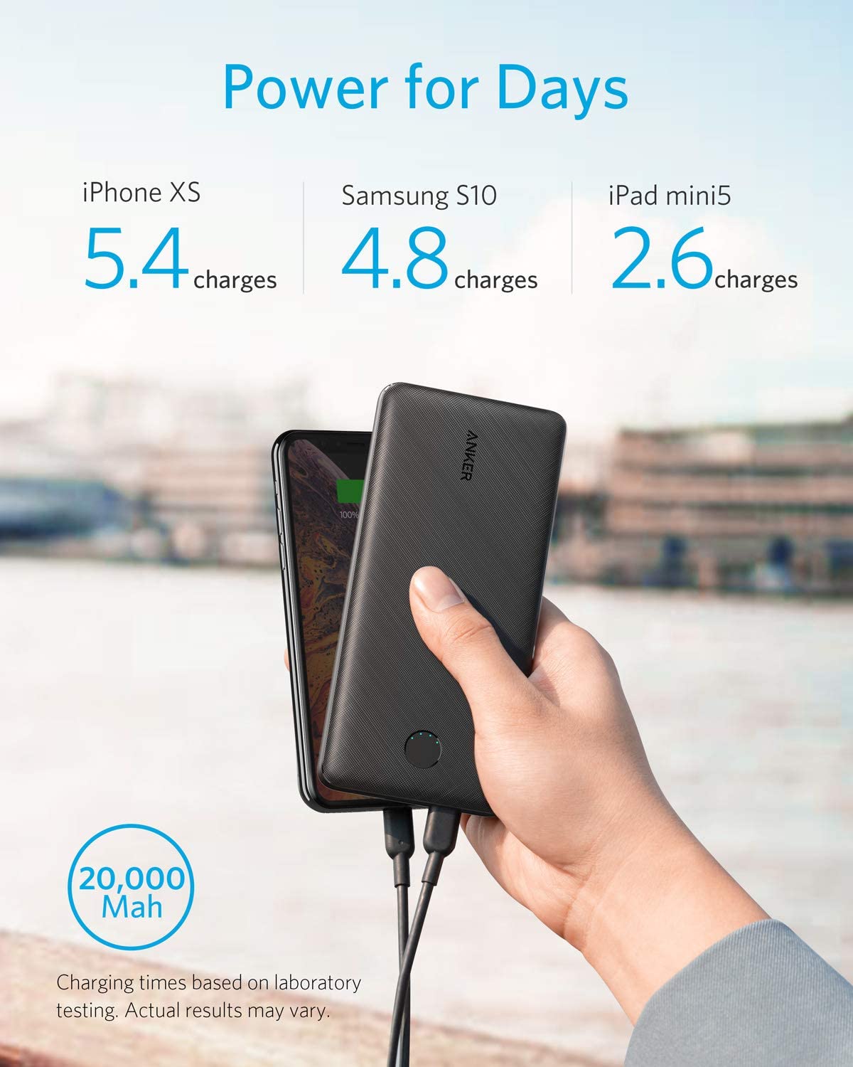 Anker USB C Power Bank, PowerCore Essential 20000 PD (18W) Power Bank, High Cell Capacity 20000mAh Portable Charger Battery Pack for iPhone 12/Mini/Pro/Max Pro/11/X, Samsung (PD Charger Not Included)