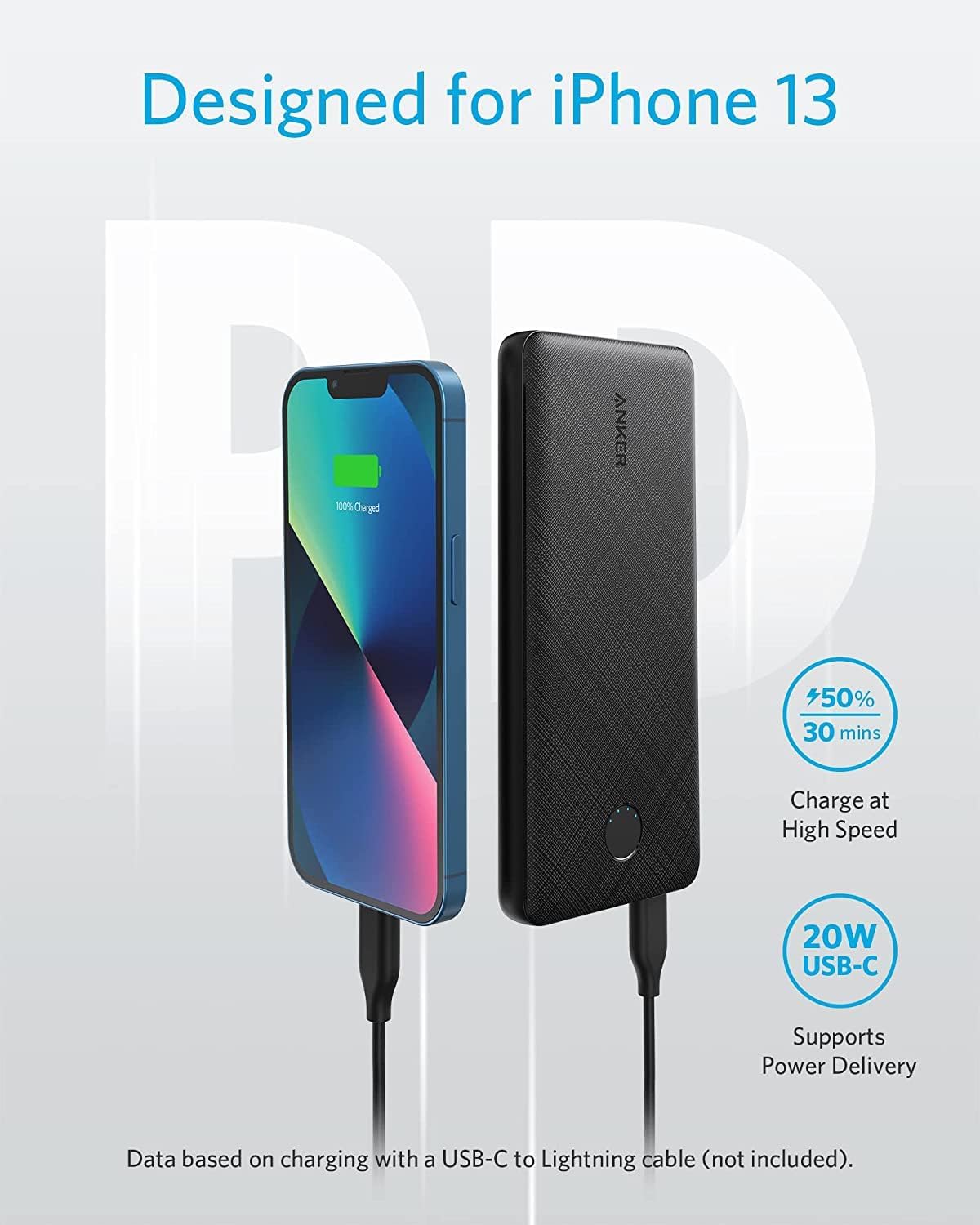 Anker Portable Charger, USB-C Portable Charger 10000mAh with 20W Power Delivery, 523 Power Bank (PowerCore Slim 10K PD) for iPhone 14/13/12 Series, S10, Pixel 4