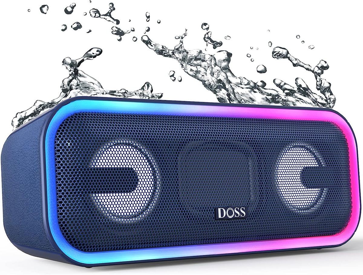 DOSS Bluetooth Speaker, SoundBox Pro+ Wireless Bluetooth Speaker with 24W Impressive Sound, Booming Bass, IPX6 Waterproof, 15Hrs Playtime, Wireless Stereo Pairing, Mixed Colors Lights, 66 FT