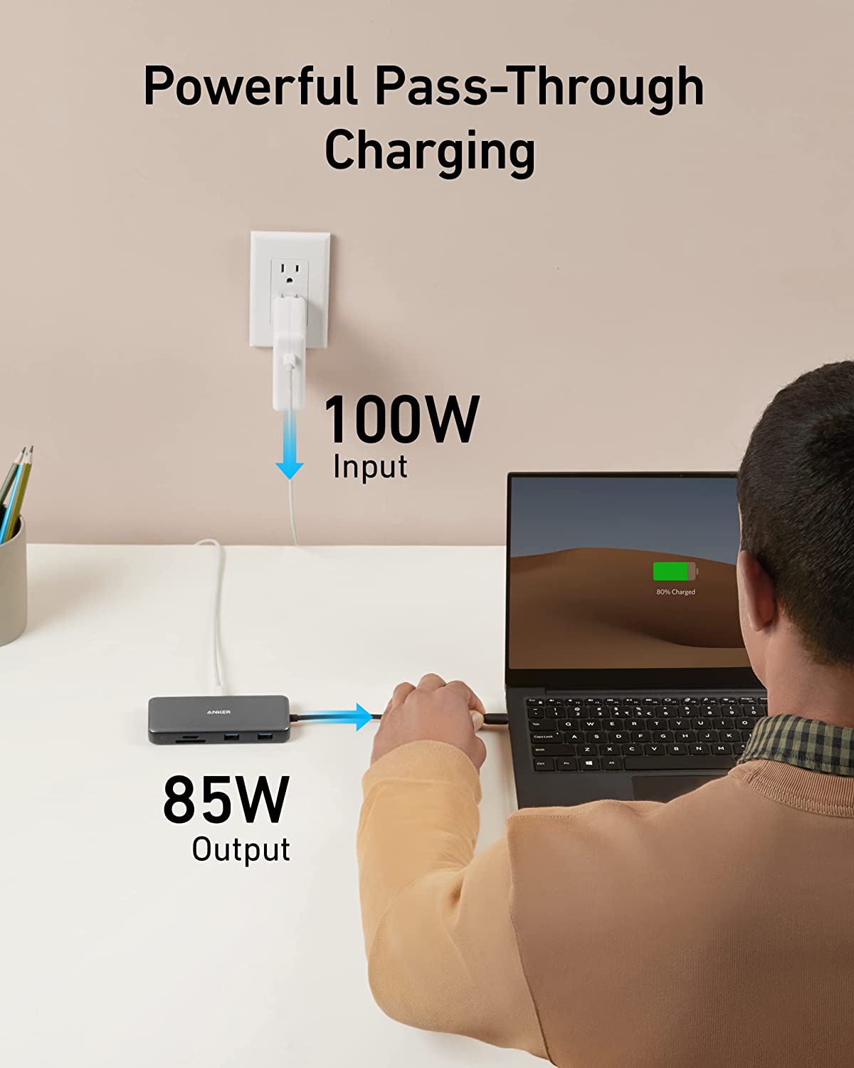 Anker 555 USB-C Hub (8-in-1), with 100W Power Delivery, 4K 60Hz HDMI Port, 10Gbps USB C and 2 USB A Data Ports, Ethernet Port, microSD and SD Card Reader, for MacBook Pro and More